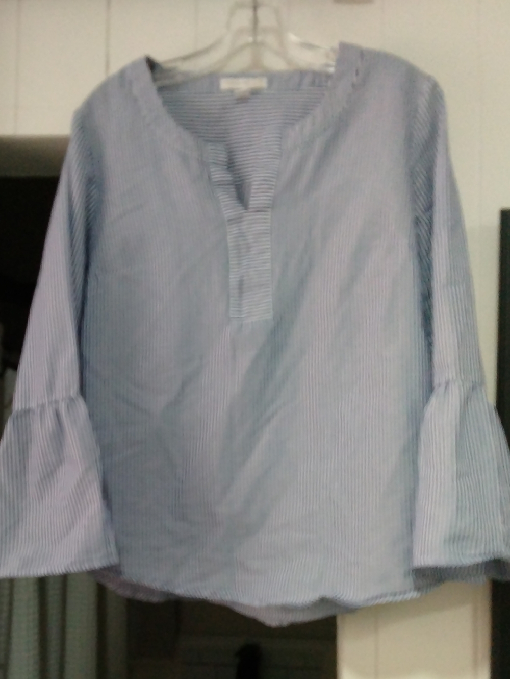 Westport Light Blue and White Pinstripe Button-Front Casual Shirt